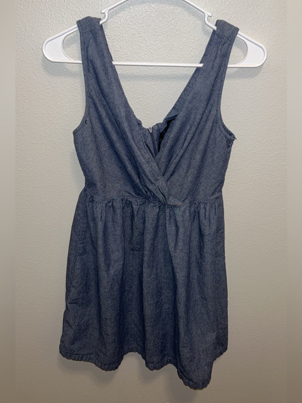 Forever 21 Denim-Look Sleeveless Wrap Mini Dress - Navy